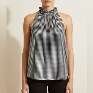 Adrianna Papell Black and White Checkered Halter Blouse
